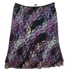 Wrapper Skirt Women's L Black Purple Floral Lined Midi